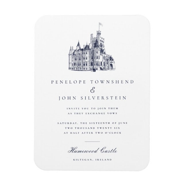 Íman Convite de Casamento Elegante Castelo Vintage (Vertical)