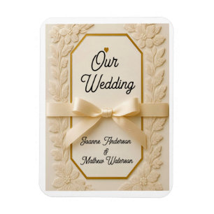 Íman Convite de Casamento Elegante Creme e Dourado