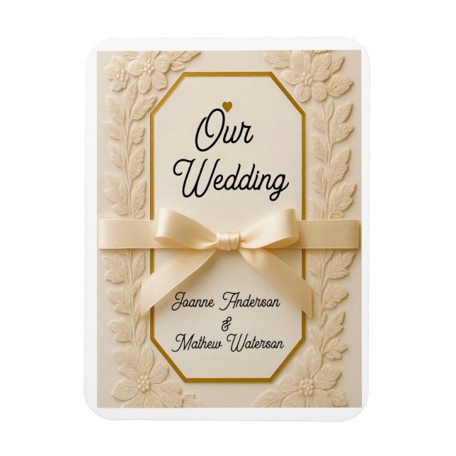 Íman Convite de Casamento Elegante Creme e Dourado (Vertical)