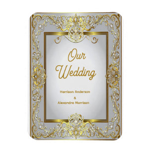 Íman Convite de Casamento em Ouro e Prata Elegante – Or