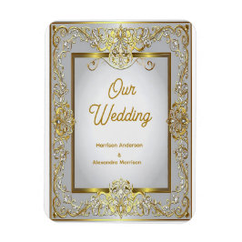 Íman Convite de Casamento em Ouro e Prata Elegante – Or