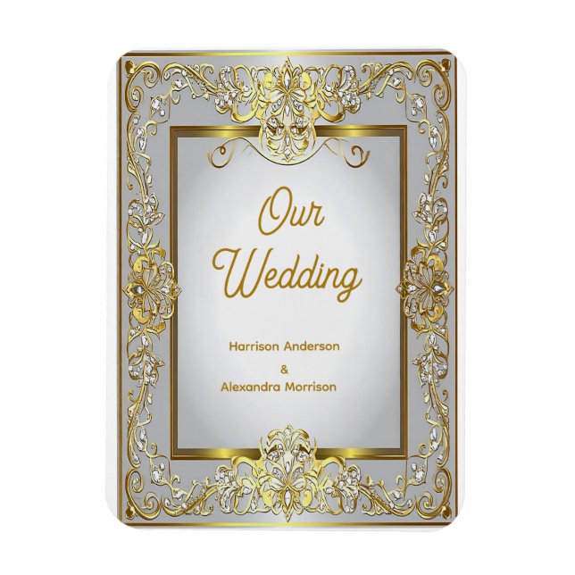 Íman Convite de Casamento em Ouro e Prata Elegante – Or (Vertical)