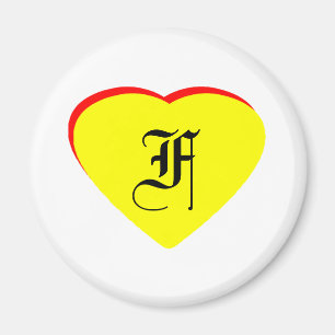 Íman Convite de Casamento "F" Coração Amarelo Vermelho