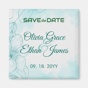 Íman Convite de Casamento Floral em Aquarela Azul Elega