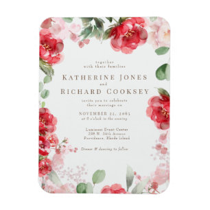 Íman Convite de Casamento Floral Rosa e Vermelho Aquare