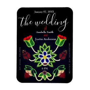 Íman Convite de Casamento Preto de Morango Floral Ojibw