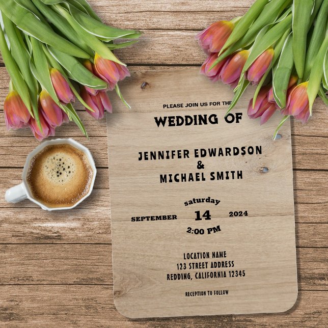 Íman Convite de casamento rústico em madeira de celeiro (Rustic barn wood typography rural country wedding invitation magnet.)