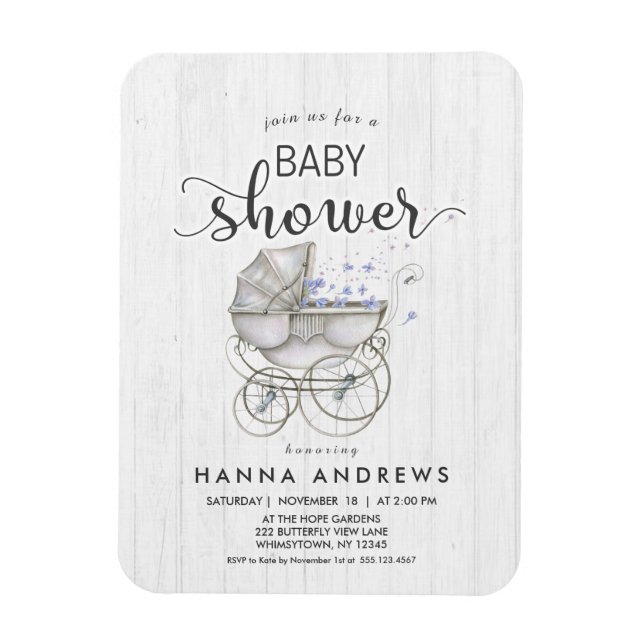 Íman Convite de Chuvada de Bebê Menino Madeira Branca e (Vertical)