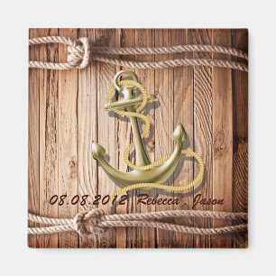 Íman convite de data de casamento âncora madeira praia 