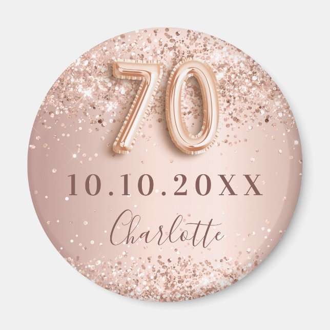 Íman convite de data para 70º aniversário em rosa ouro (Frente)