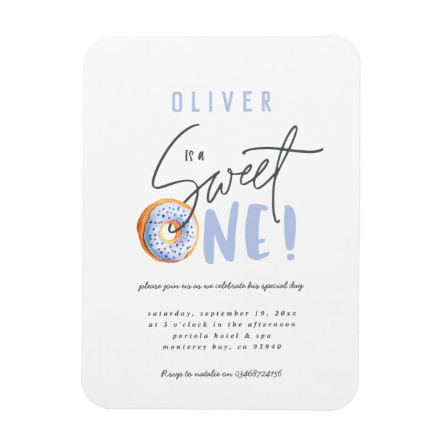 Íman convite de festas rosquinha doce de um primeiro an (Vertical)