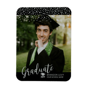 Íman Convite de Formatura com Foto e Confetes Prata