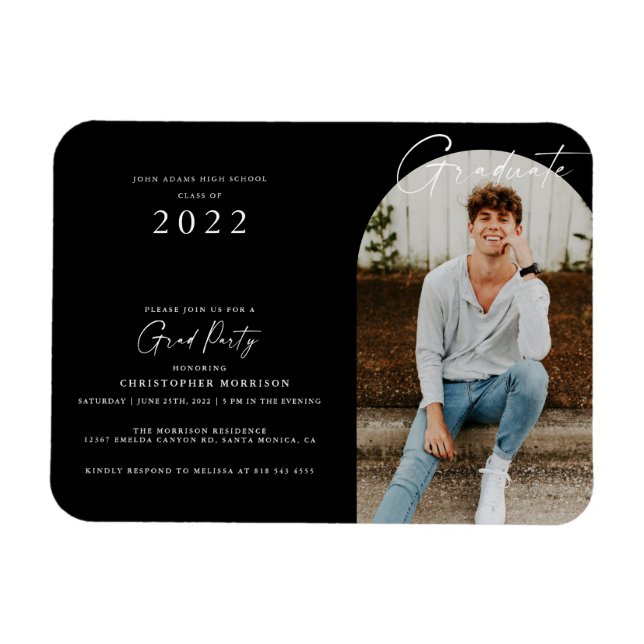 Íman Convite de Formatura Minimalista Preto/Branco (Horizontal)