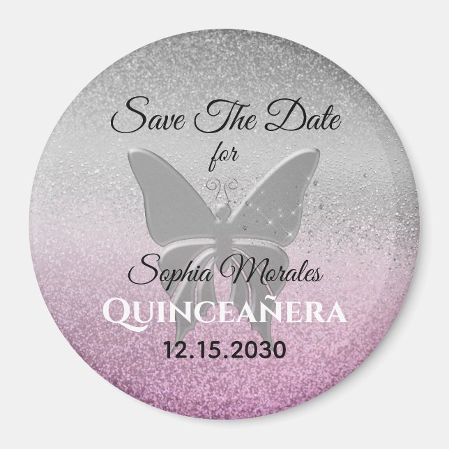 Íman Convite de Glitter Quinceañera para Salvar a Data (Frente)