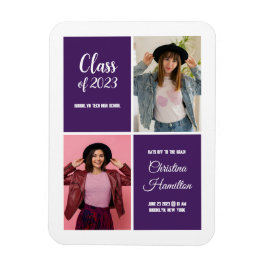 Íman Convite de Graduação Ímã Moderno Roxo com Foto