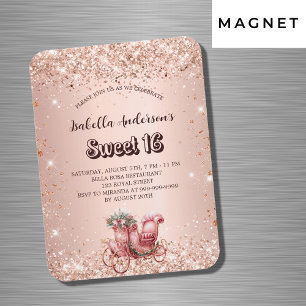 Íman Convite de luxo carruagem rosa dourado Sweet 16