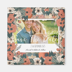 Íman Convite de Noivado Floral Vintage Garden com Foto