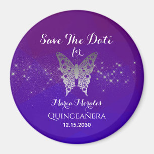 Íman Convite de Purple Quinceanera para Salvar a Data