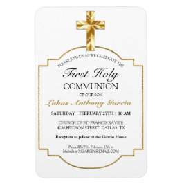 Íman Convite Elegante Dourado para Primeira Comunhão