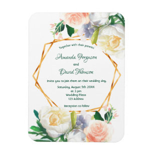 Íman Convite floral branco cor-de-rosa-casado
