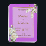 Íman Convite O Casamento de Rosy<br><div class="desc">Convite O Casamento das flores de Rosy Pale e do verde-férny são apresentados contra um fundo bronzeado e rosado por um design elegante e espantoso que você pode fazer completamente seu próprio. Cada parte do design é pintada manualmente com aquarela. Para o texto, basta substituir as informações pelos espaços reservados...</div>