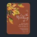 Íman Convite para Casamento de Folhagem de Outono Casta<br><div class="desc">Elegante Magnet De Convite Para Casamento outono De Folhagem De Outono Castanho. Convide sua família,  amigos e colegas para celebrar seu dia especial com este elegante,  na moda e moderno convite para casamento Magnet. Todos os textos estão pré-organizados para que você personalize fácil e rapidamente com seus próprios detalhes.</div>