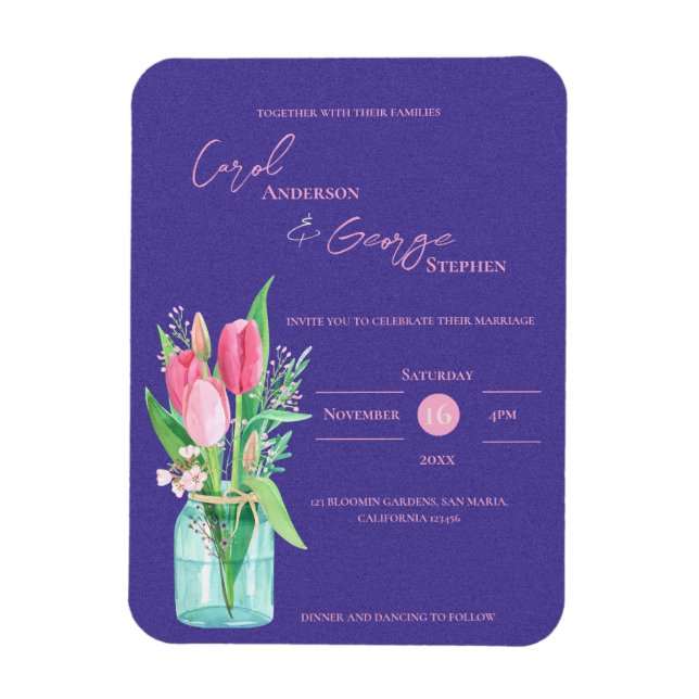 Íman Convite para Casamento de Mason Floral e Roxo (Vertical)