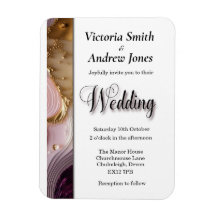 Convite para Casamento de Nave Rosa, Creme, Dourad