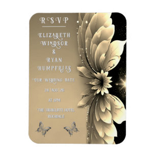 Íman Convite para Casamento Dourado Floral Metálico Mod