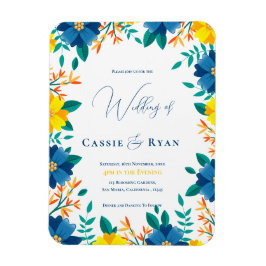 Íman Convite para Casamento Floral Amarelo e Azul Chic