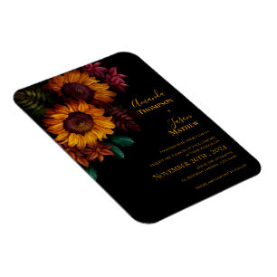 Íman Convite para Casamento Floral Laranja Negro Queima
