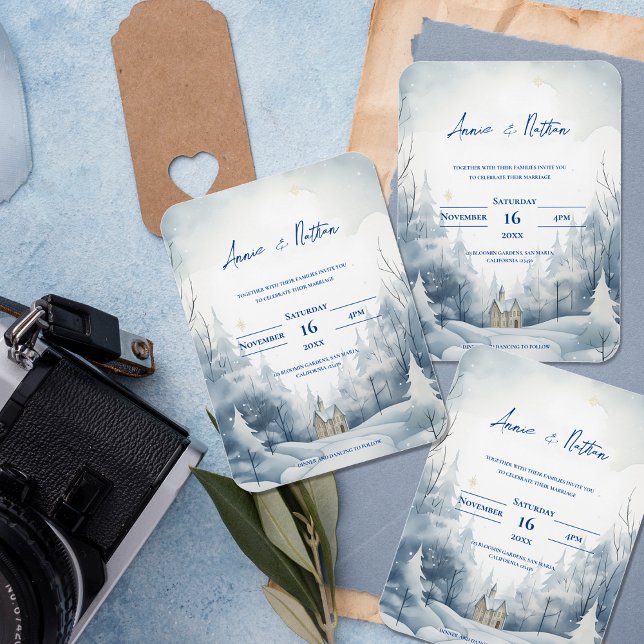 Íman Convite para Casamento no inverno de Paisagem de N (Cute Snowy Landscape Winter Wedding Invitation Magnet)