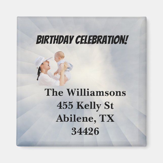 Íman Convite para Chá de Bebê com Fundo Azul Céu (Frente)