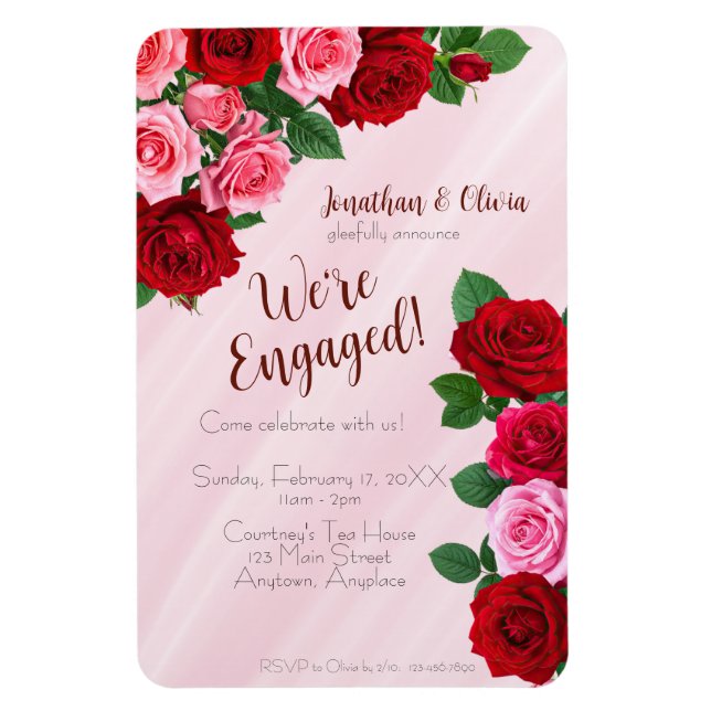 Íman Convite para Festa de Noivado de Rosas (Vertical)