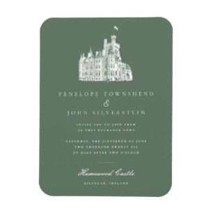Íman Convite Verde para Casamento do Castelo Vintage