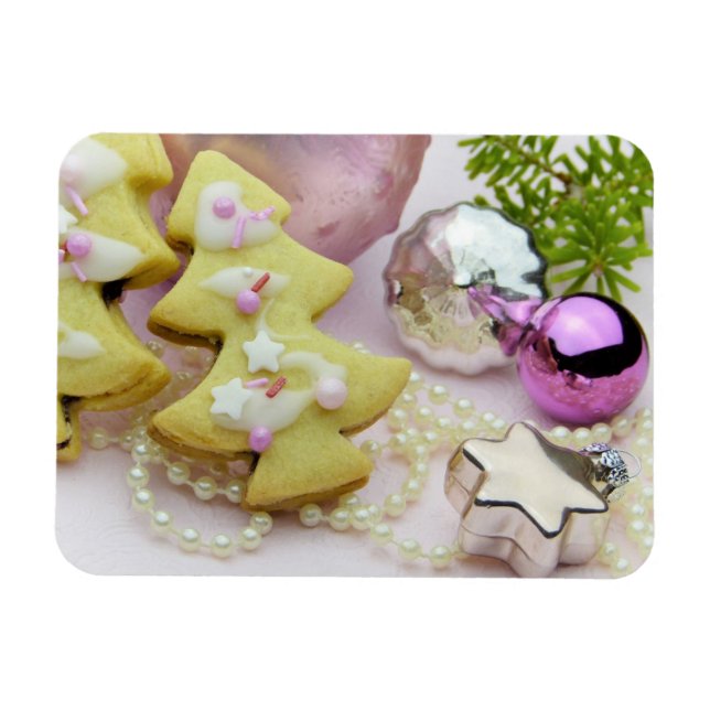 Íman Cookies, ornamentos, pérolas, pinheiro (Horizontal)