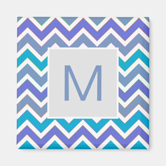 Íman Cool Blue Sporty Chevron Pattern Monogram (Frente)