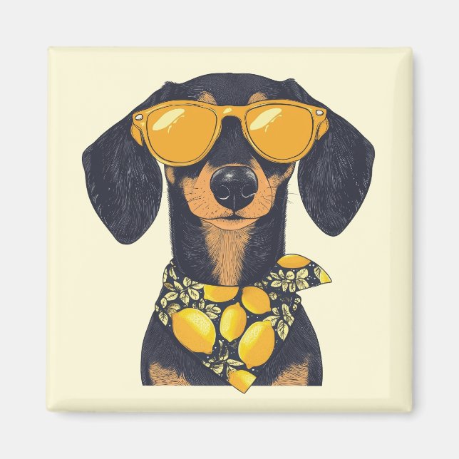 Íman Cool Dachshund Dog Sunglasses Lemons (Frente)