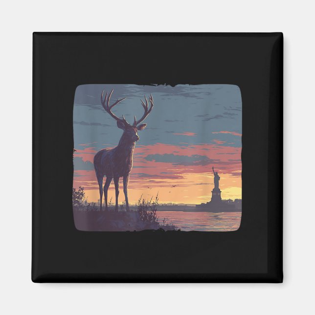 Íman Cool Symbolic Deer With Statue Of Liberty Costume  (Frente)