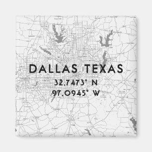 Íman Coordenadas personalizadas do mapa de dallas preto