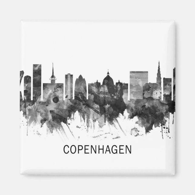 Íman Copenhagen Denmark Skyline BW (Frente)