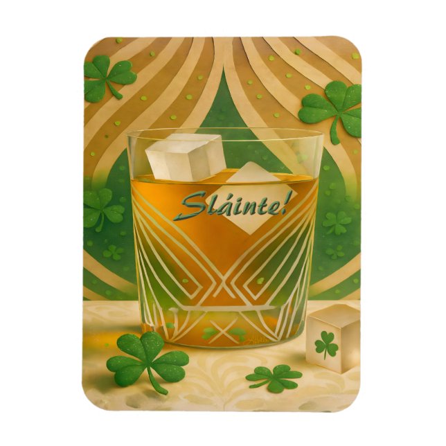 Íman Copo de Uísque Irlandês Shamrocks "Sláinte!" (Vertical)