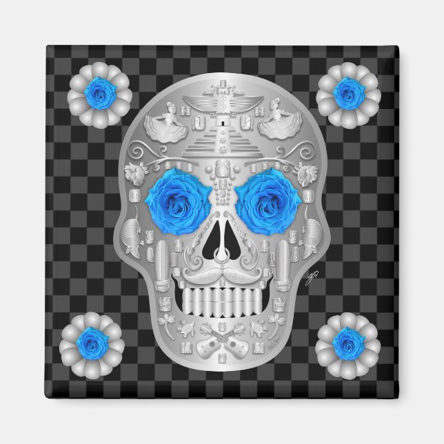 Íman Copo para Bebida Chrome Calavera (Rosa Azul) (Frente)