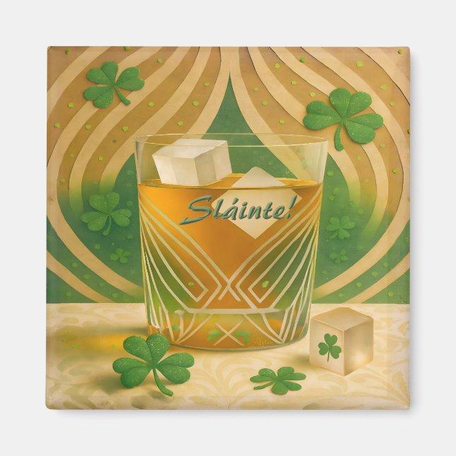 Íman Copo para Uísque Irlandês Shamrocks "Sláinte!" (Frente)