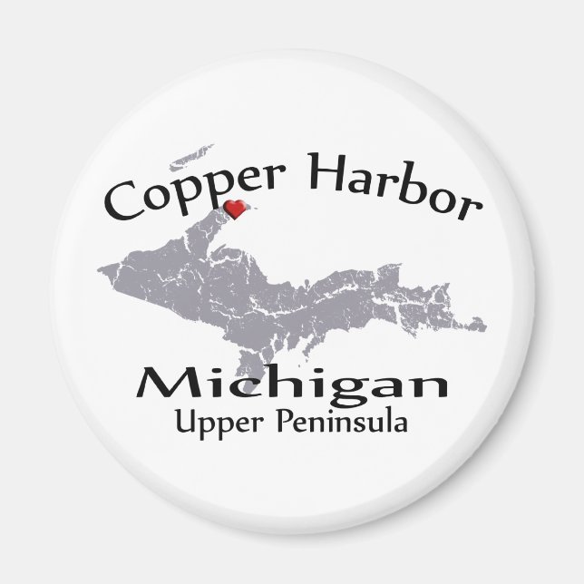 Íman Copper Harbour Michigan Heart Map Design Magnet (Frente)