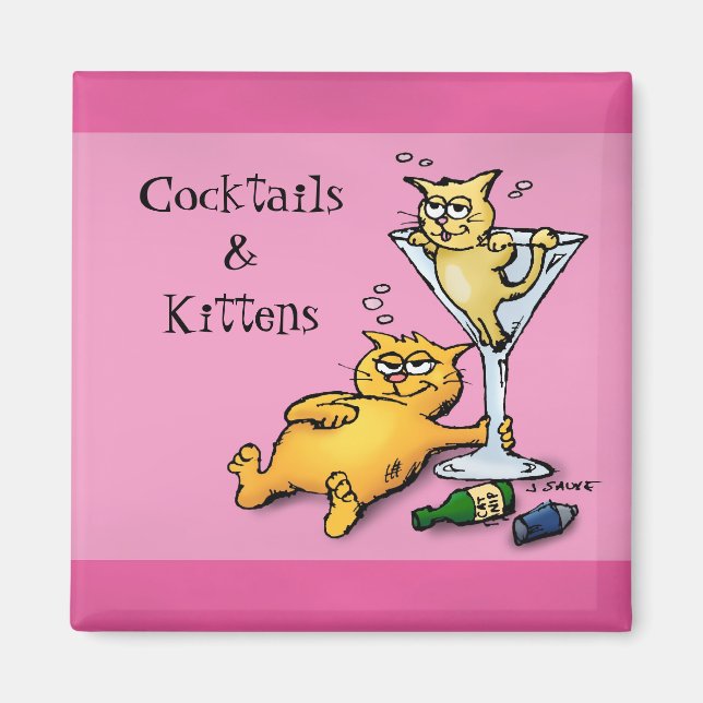 Íman Coquetéis e Kittens Magnetos de Cartoon Rosa (Frente)