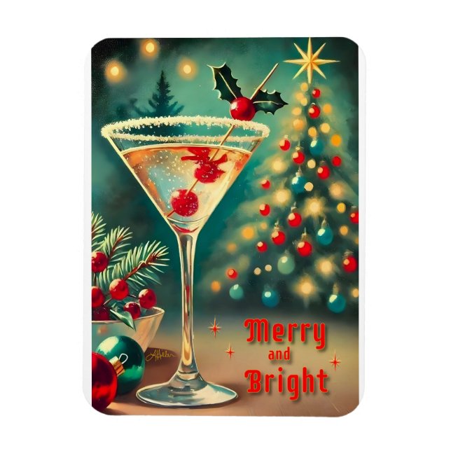 Íman Coquetel de Natal com Feliz retrorada Martini (Vertical)