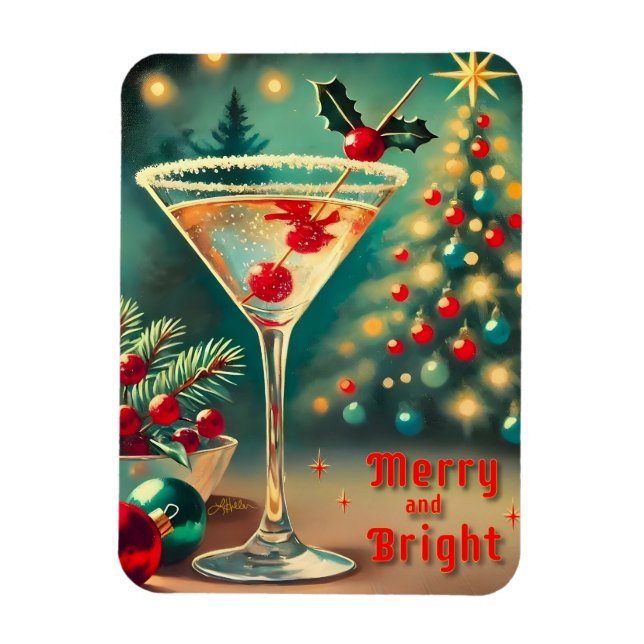 Íman Coquetel de Natal com Feliz retrorada Martini (Vertical)