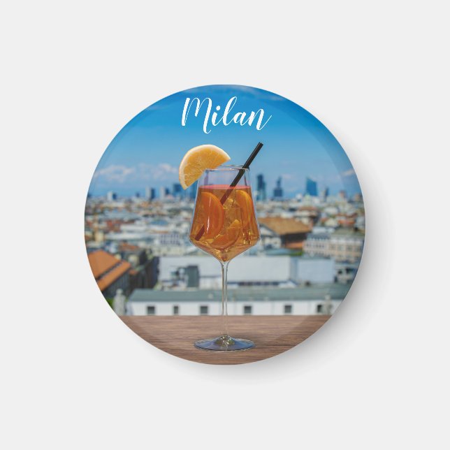 Íman Coquetel Spritz numa mesa com vista a Milão (Frente)