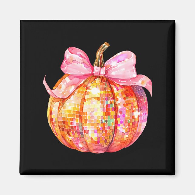Íman Coquette Pumpkin Bow Disco Ball Cute Girly Hallowe (Frente)